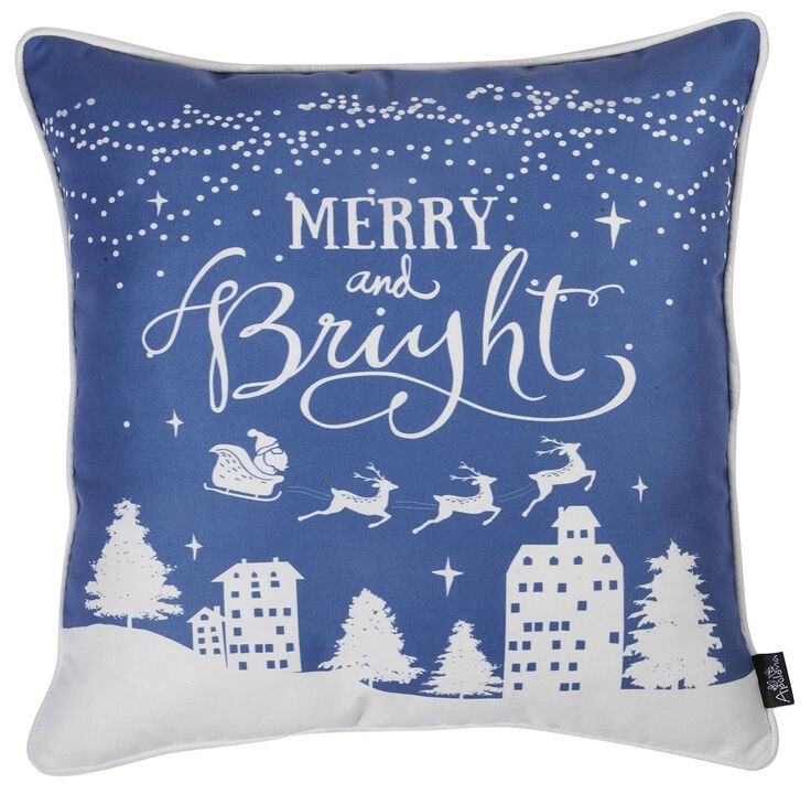 Homezia Set Of Four 18" X 18" Blue Zippered Polyester Christmas Reindeer Throw Pillow