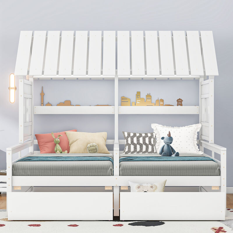 Merax House Platform Beds with Two Drawers