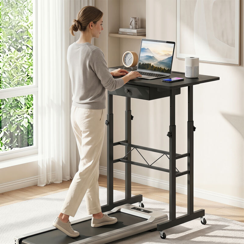 Adjustable Rolling Laptop Desk with Tablet Stand and Drawer image number 7
