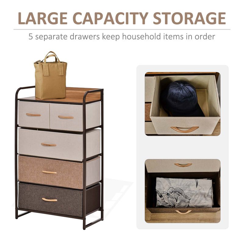 Hivvago 5-Drawer Fabric Storage Dresser with Steel Frame image number 4