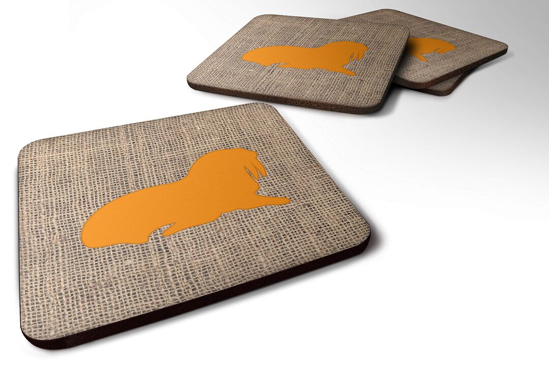 Caroline's Treasures BB1017-BL-OR-FC Walrus Burlap and Orange Foam Coasters (Set of 4), 3.5 H x 3.5 W, Multicolor