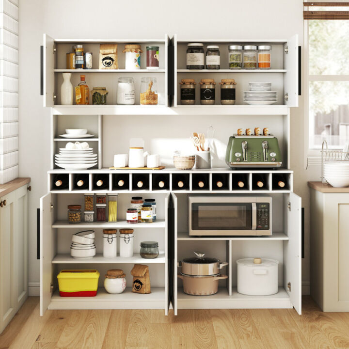 Farmhouse Kitchen Buffet Hutch 70" with 4 Cabinets and 2 Open Shelves