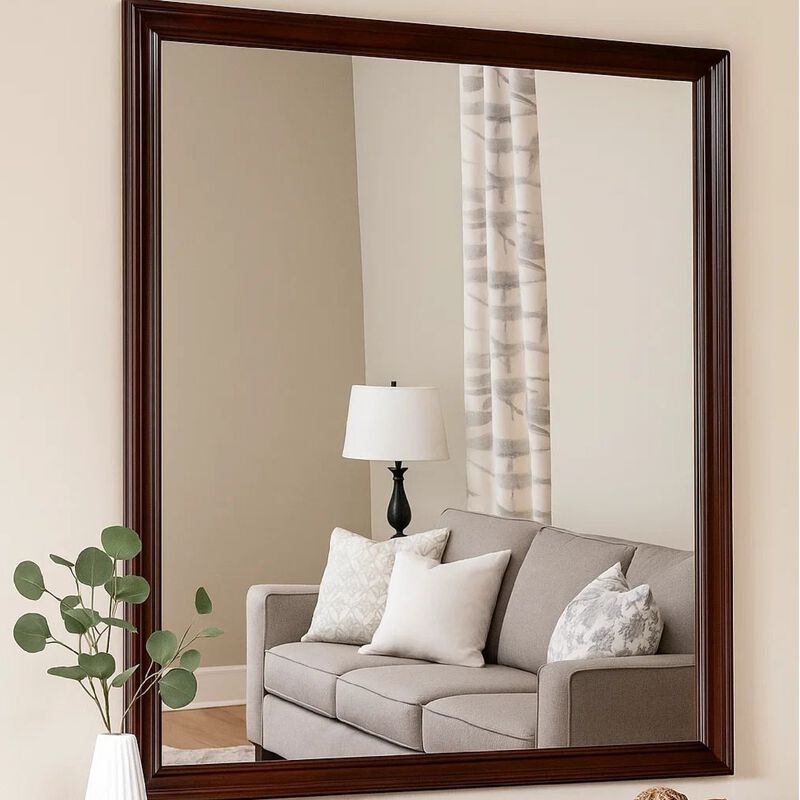 Umi 39 x 39 Dresser Mirror, Molded Design Solid Wood Cherry Square Frame image number 6