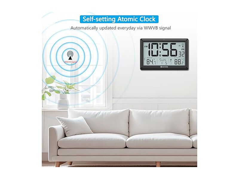 Atomic Temp Digital LCD Display Range Wall Clock 5 Inch Outdoor Black image number 3