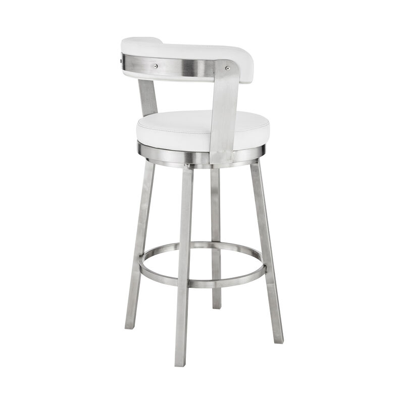 Kobe  Counter Height Swivel Bar Stool in Brushed Stainless Steel Finish and White Faux Leather image number 3