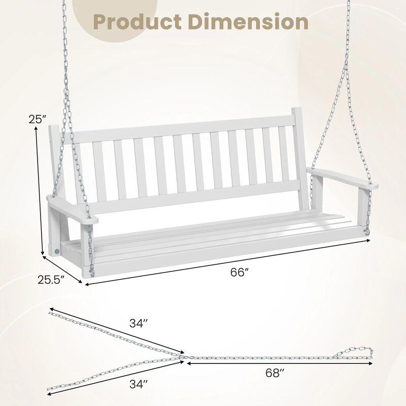 Mondawe 3-Person Wooden Outdoor Porch Swing with 800 lbs Weight Capacity