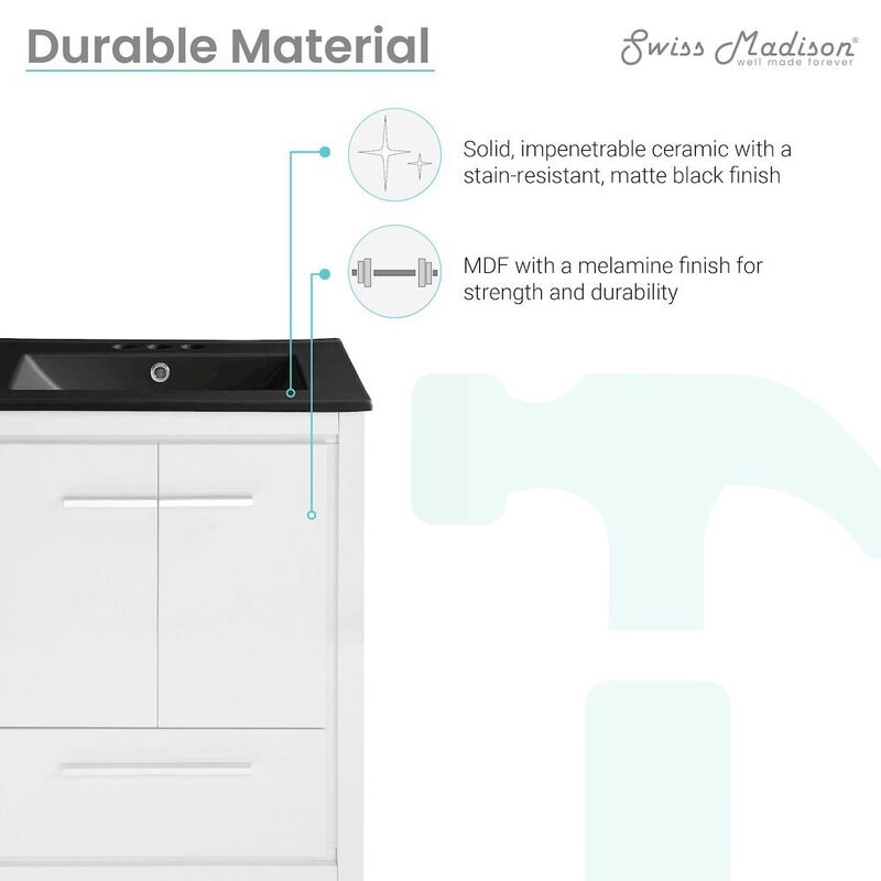 Virage 24 in. White Bathroom Vanity with 3-Hole Ceramic Sink Top image number 2