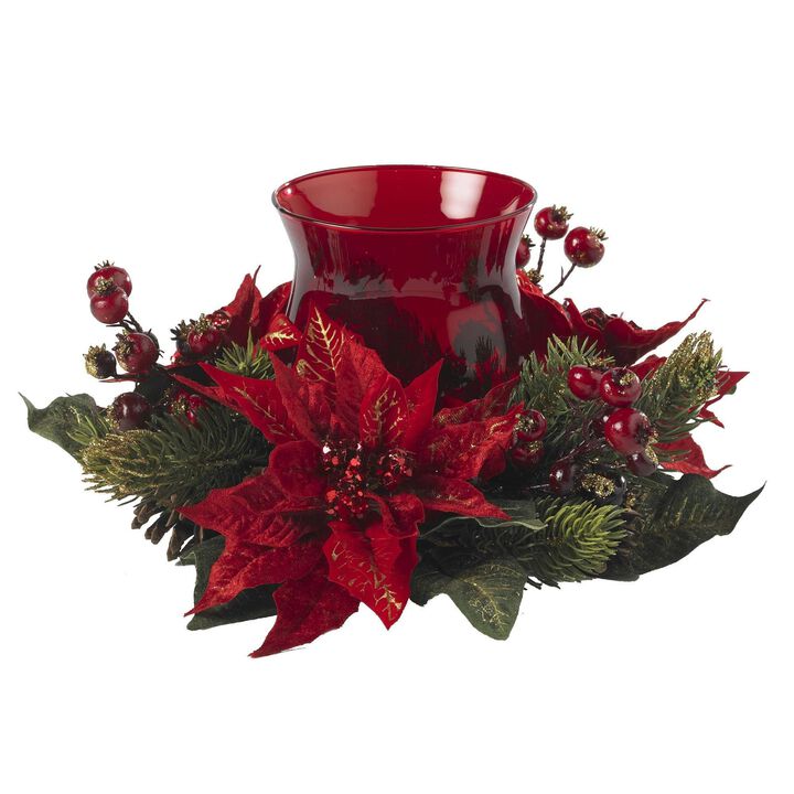 Nearly Natural 6.5-in Poinsettia & Berry Candelabrum