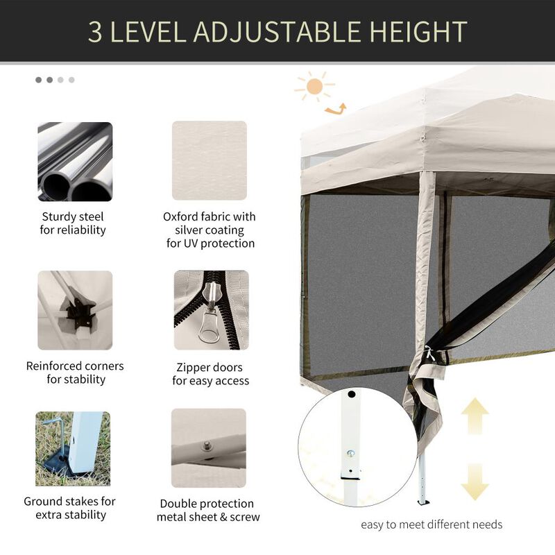 Hivvago 10' x 10' Pop Up Canopy Tent with Netting & Adjustable Height image number 5