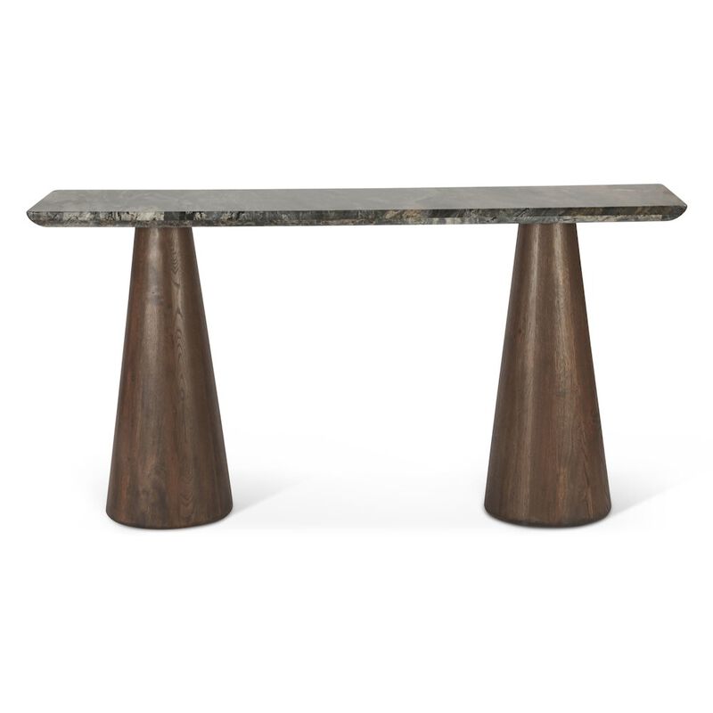 World Interiors Caldera Console Table with Lava Marble and Dark Oak Base image number 0