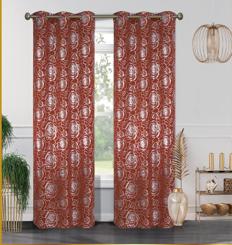 Floral Metallic Blackout Thermal Grommet Curtain Panels (Set of 2) image number 0