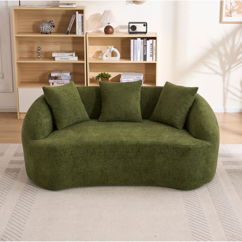 Whisen 65" Chenille Loveseat, 2-Seat Modular Sofa with 3 Pillows for Living Room, Apartment, Office image number 2