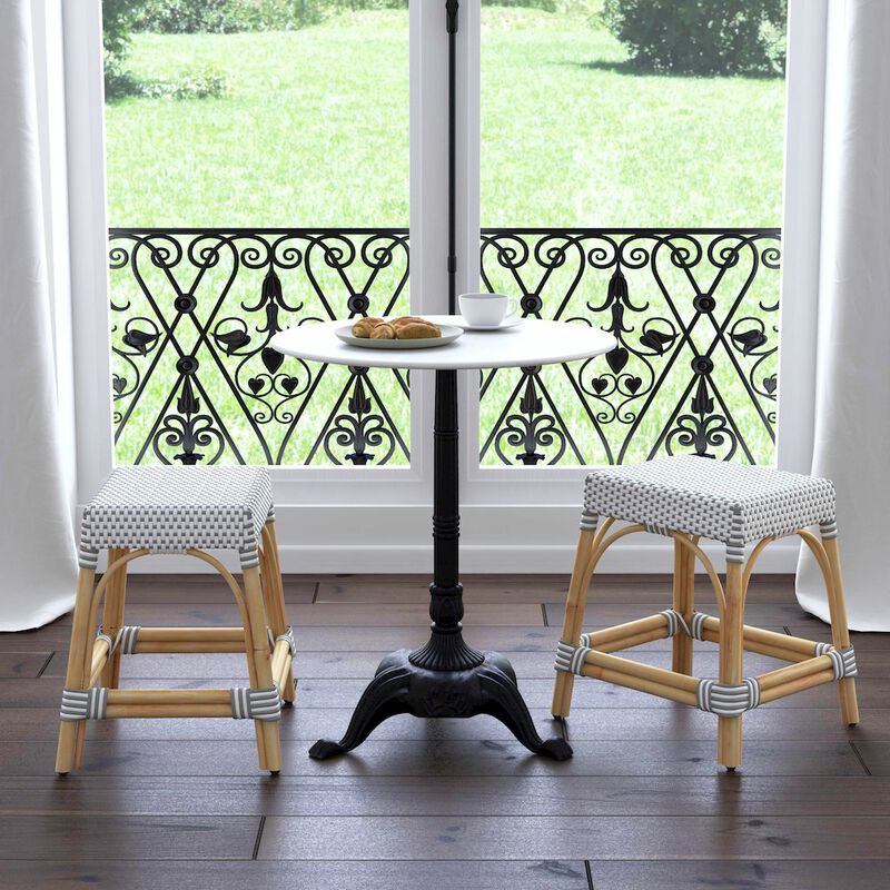 Butler Specialty Robias Rattan Rectangular 18 Dining Stool, Gray and White Dot