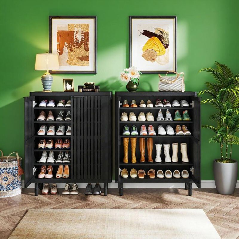 Black Shoe Cabinet  &ndash; Sturdy Storage for Shoes For Entryway image number 4