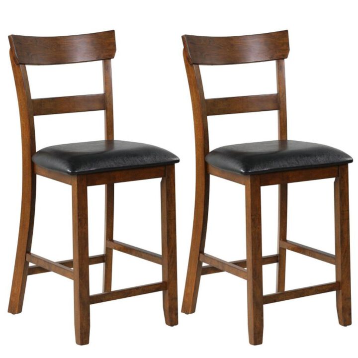 Hivvago 2 Pieces Counter Height Chair Set with Leather Seat and Rubber Wood Legs