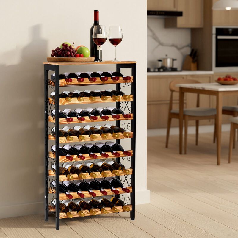 Floor Wine Storage Rack with Wood Top Holds 48 Bottles, 8 Tier Design image number 1