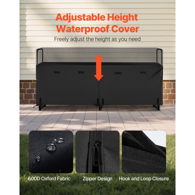 Outdoor Firewood Rack with Waterproof Cover Heavy Duty Steel Log Storage Holder-Black image number 5