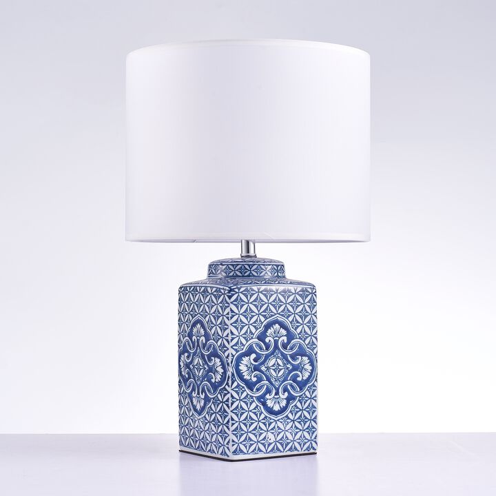 Pasargad Home Margaret Metal & Ceramic Table Lamp, White/Blue