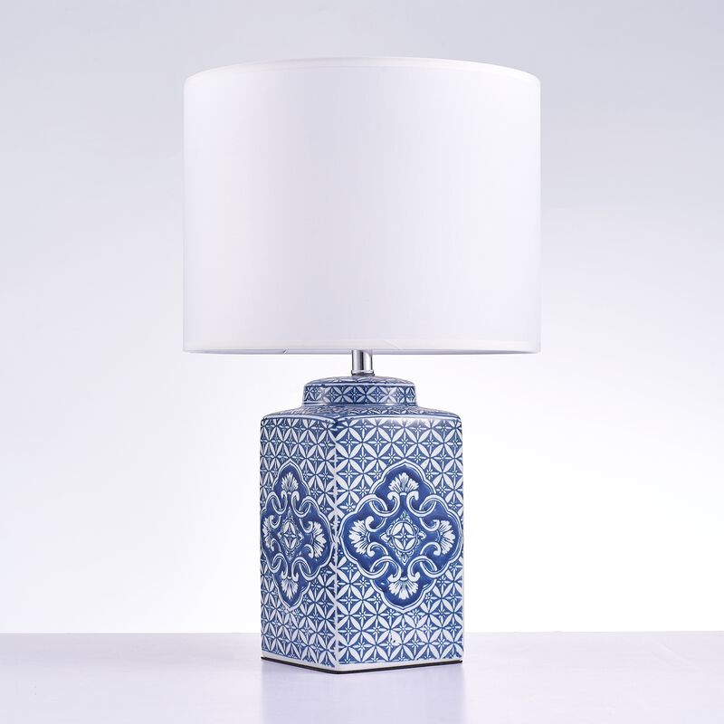 Pasargad Home Margaret Metal & Ceramic Table Lamp, White/Blue