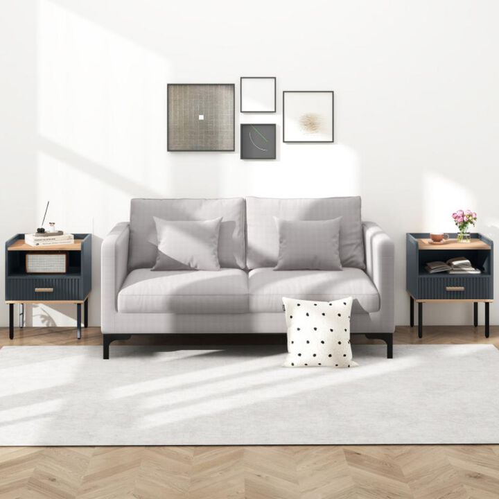 Hivvago Nightstand Bedside End Table with Drawer and Shelf for Living Room Bedroom-Set of 2