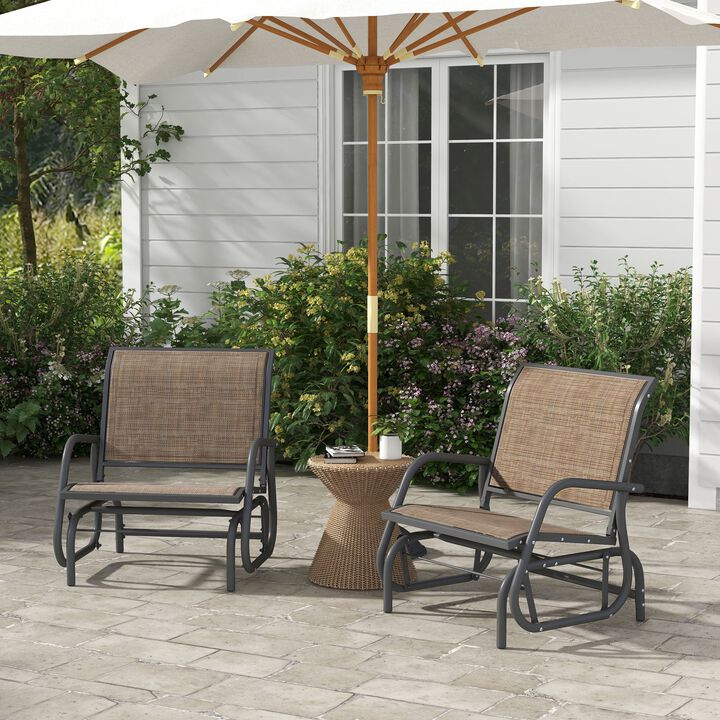 Porch Swing Glider Set of 2, Metal Frame Rocking Chairs with Breathable Mesh Fabric, Curved Armrests