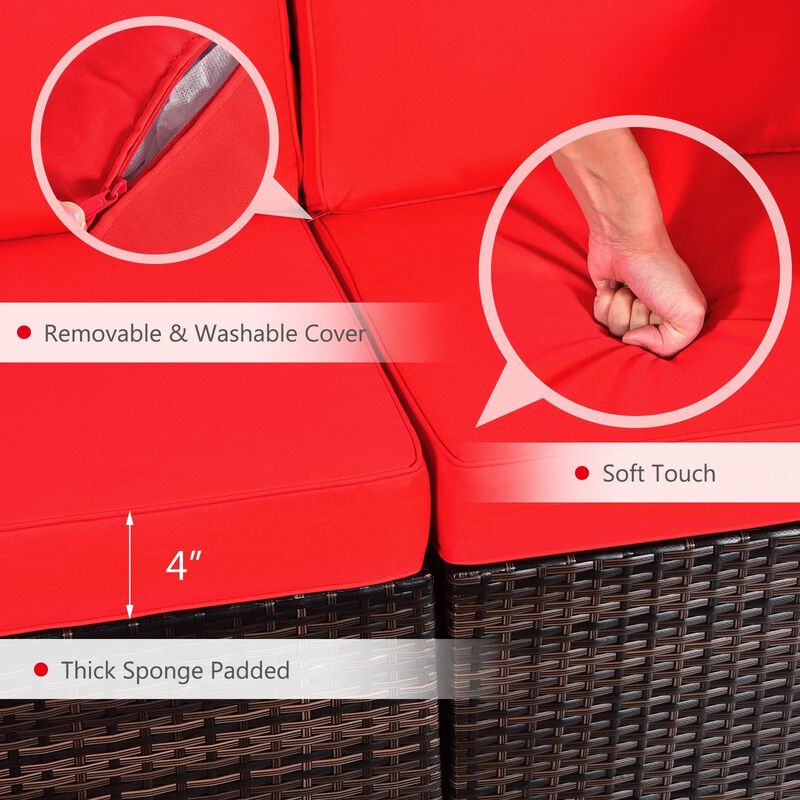 Mondawe Modular 7-Pcs Design PE Rattan Sofa Set,With 50K BTU Fire Pit & Detachable Cushions Chair