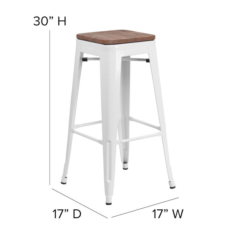 Flash Furniture 30" High Backless White Metal Barstool with Square Wood Seat image number 3