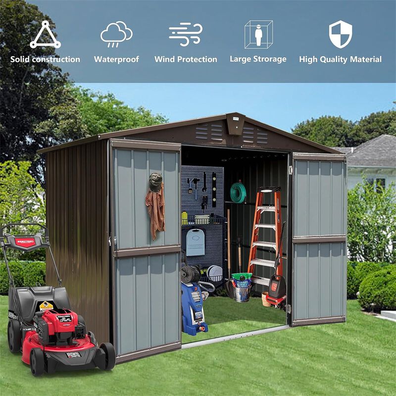 CLIHOME 8.2x6.2Ft Outdoor Patio Metal Steel Storage Shed,Utility Tool Shed Storage House with Double Lockable Doors and Air Vents image number 2