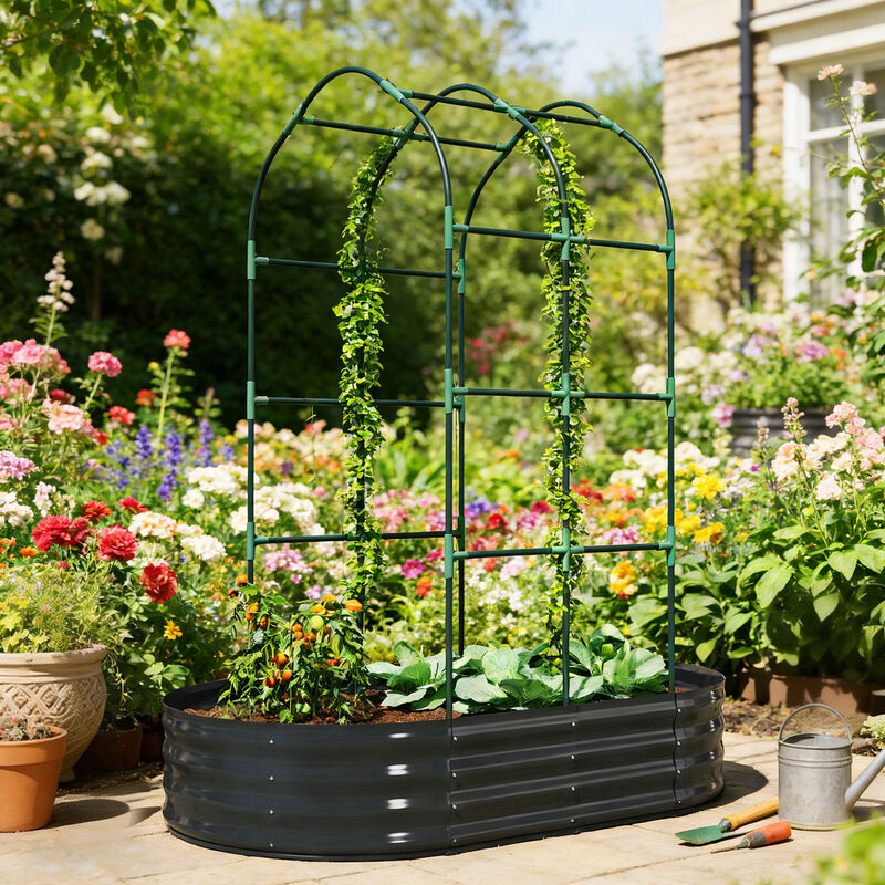 Hivvago Raised Metal Planter Box with Arched Trellis for Climbing Plants image number 1