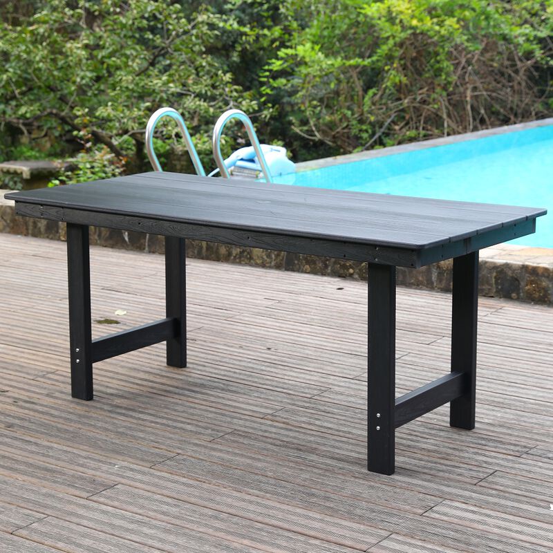 WOW PIONEER Patio Dining Rectangular Patio Dining Table HDPE Weather-Resistant Seats 4&ndash;6 Umbrella Hole Backyard Garden Poolside Entertainment image number 1