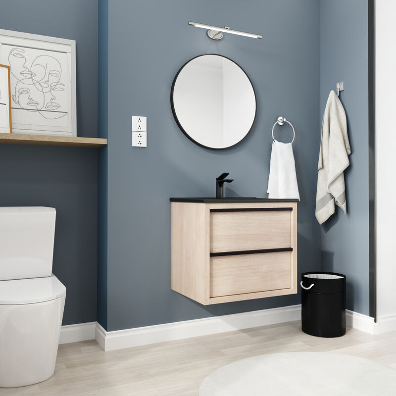 24" Bathroom Vanity, With Black Ceramic Sink And 2 Soft Close Drawers(BVA02524PLO-G-BL9060BK)W1286S