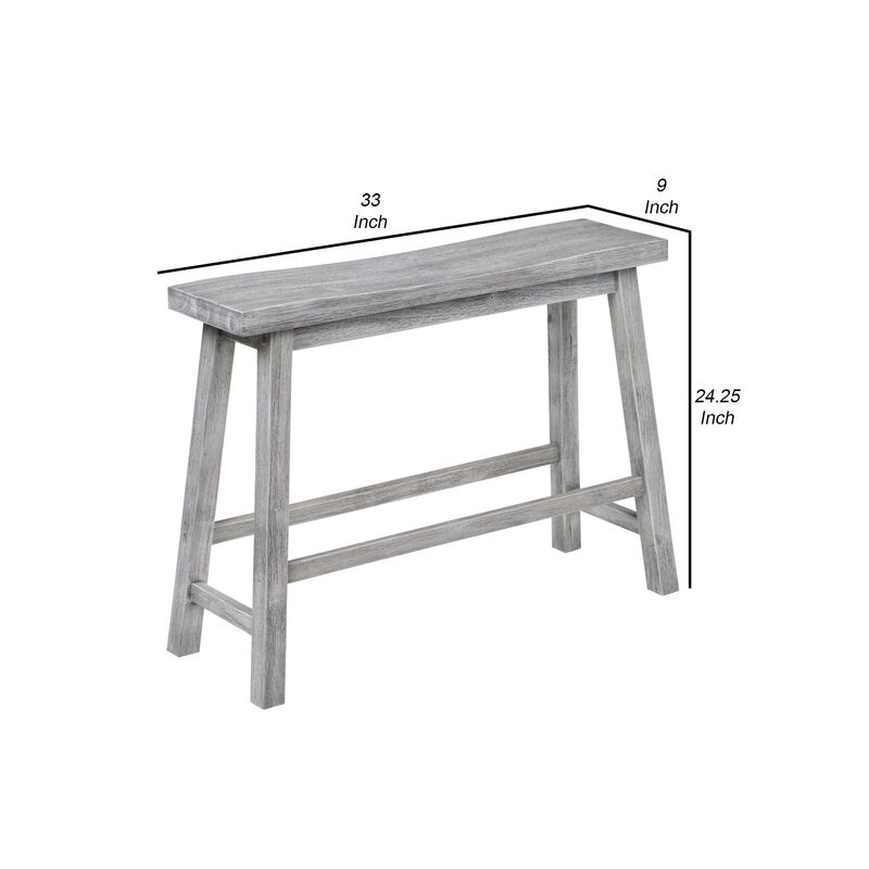 Saddle Design Wooden Bench with Grain Details, Gray - Benzara