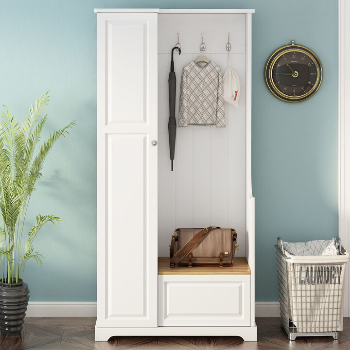 Merax Entryway Hall Tree with Flip-Up Storage Bench, 3 Hooks, 2 Adjustable Shelves