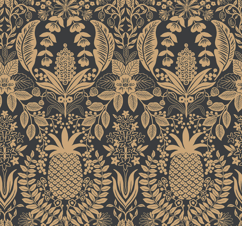 Pineapple Damask Black Wallpaper