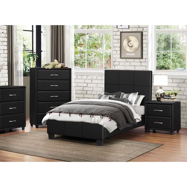 Contemporary Durable Black Faux Leather Covering 1pc Chest of Drawers Silver Tone Bar Pulls Stylish Furniture