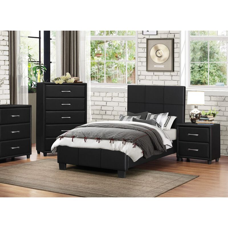 Streamdale Modern Black Faux Leather Chest of Drawers