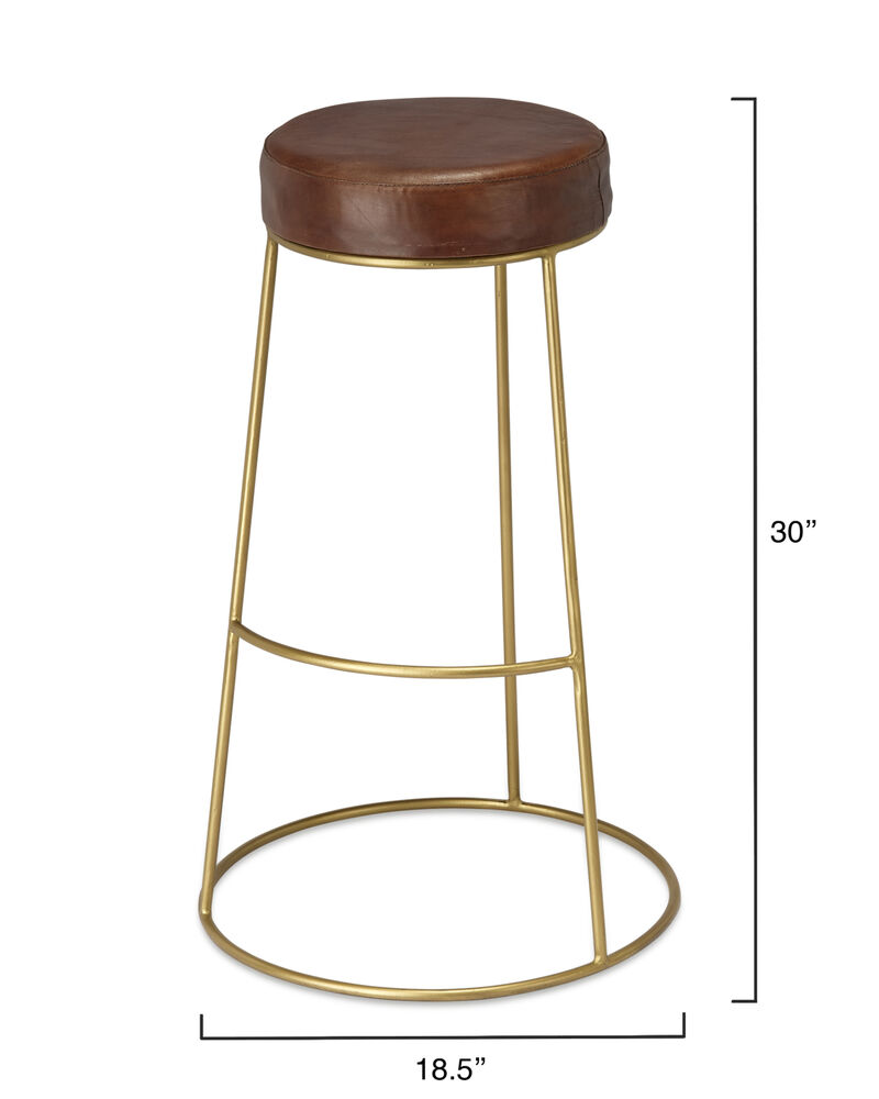 Henry Round Brown Leather Bar Stool