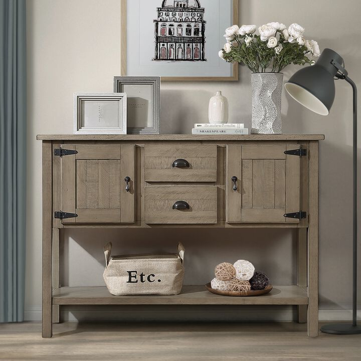 Whisen Retro Style Console Table with 2 Drawers,Cabinets and Bottom Shelf - Antique Gray