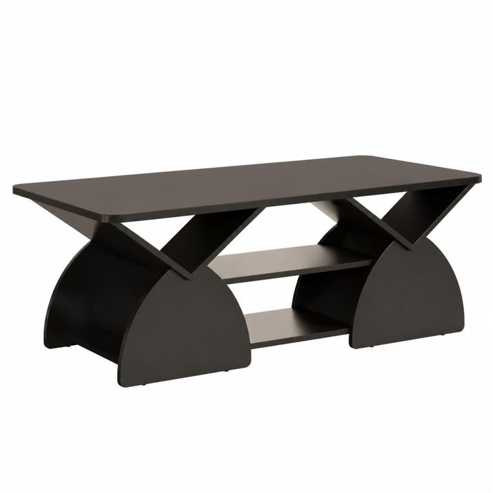 GOODSILO Modern Geometric Engineered Wood Coffee Table with Rounded Safety Corners, Spacious Tabletop, Multiple Storage Areas, Easy Assembly for Living Room, Office and Reception Spaces