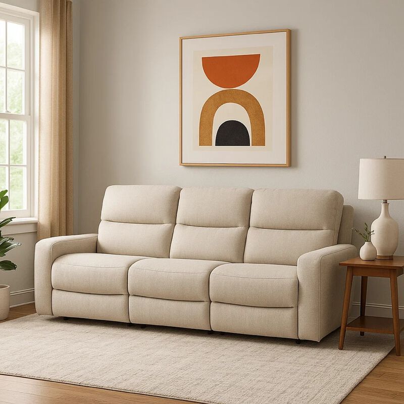 Gira Manual Recliner Sofa with Contour Armrest, Solid Wood, 88 Inch, Beige image number 6