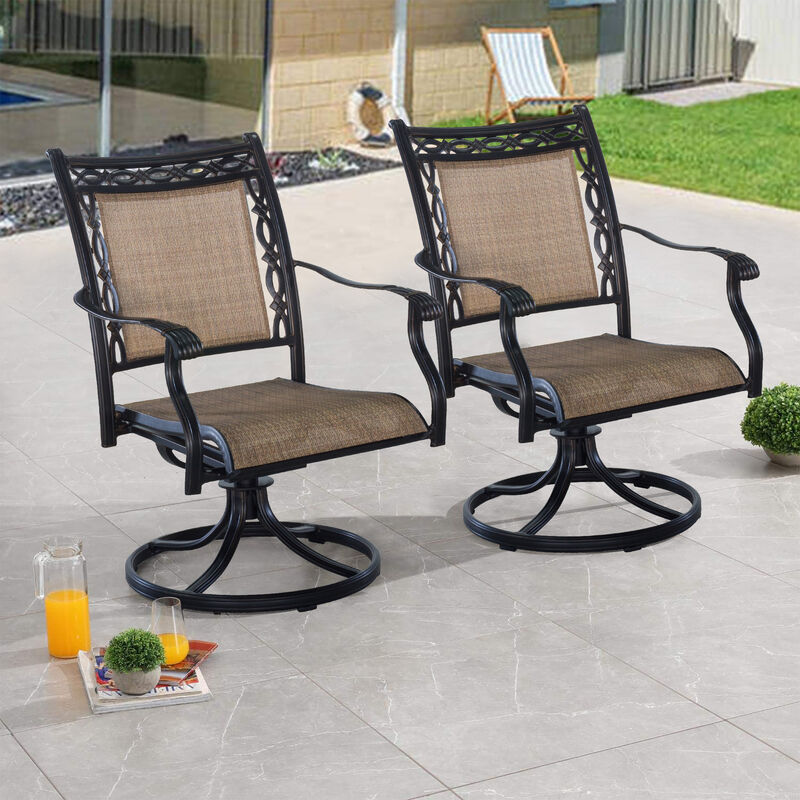 MONDAWE Aluminum Outdoor Patio Swivel Dining Arm Chair (Set of 6), Brown