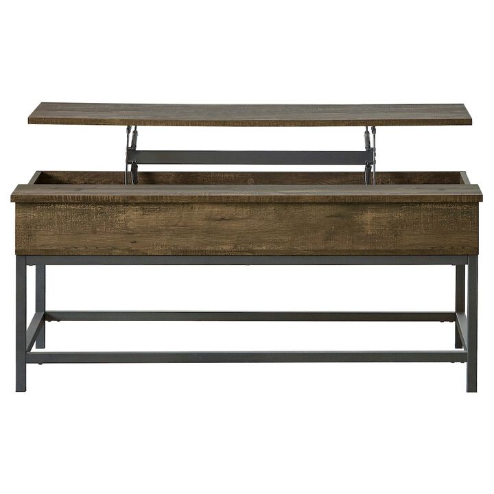 Plethoria Home Brown Oak and Sandy Black Lift Top Coffee Table