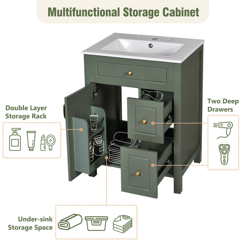 TATEUS 24-Inch Bathroom Vanity with Sleek Ceramic Basin