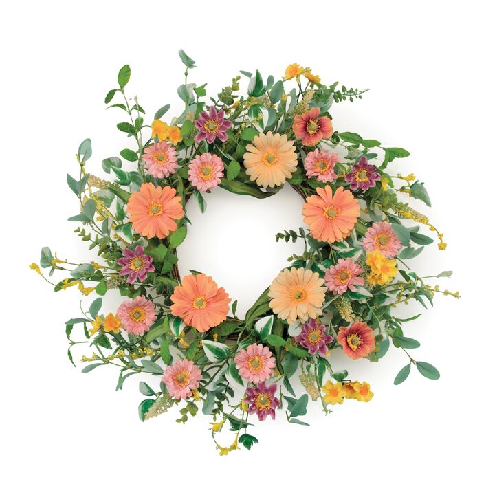 Mixed Gerbera Daisy Wreath for Spring and Summer Door or Wall Decor