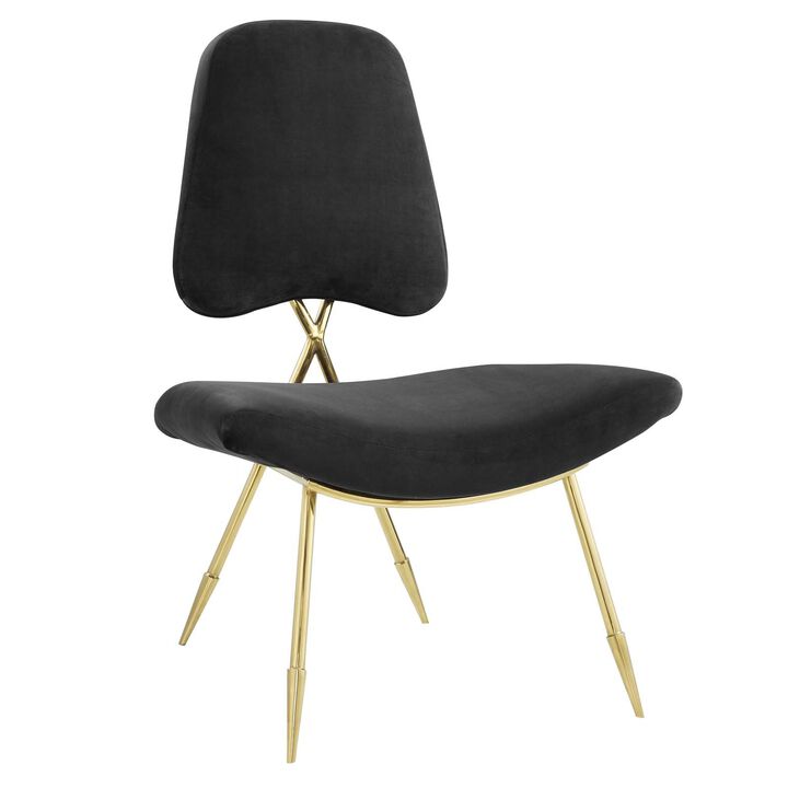 Modway Ponder Performance Velvet Upholstered Modern Lounge Accent Chair in Black with Gold Stainless Steel Legs