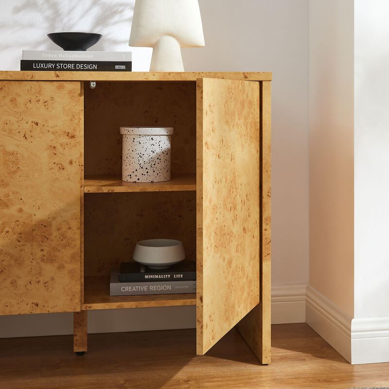 Modway Hudson Burl Wood Sideboard with 2 Doors in Natural - Modern Buffet Cabinet - 40 Inch Storage Accent Cabinet with Soft-Close Doors - Console Table for Dining Room Hallway Entryway Kitchen image number 5