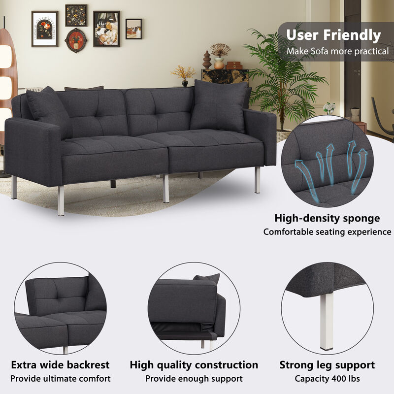 Merax Linen Upholstered Modern Convertible Folding Futon Sofa Bed for Compact Living Space image number 8