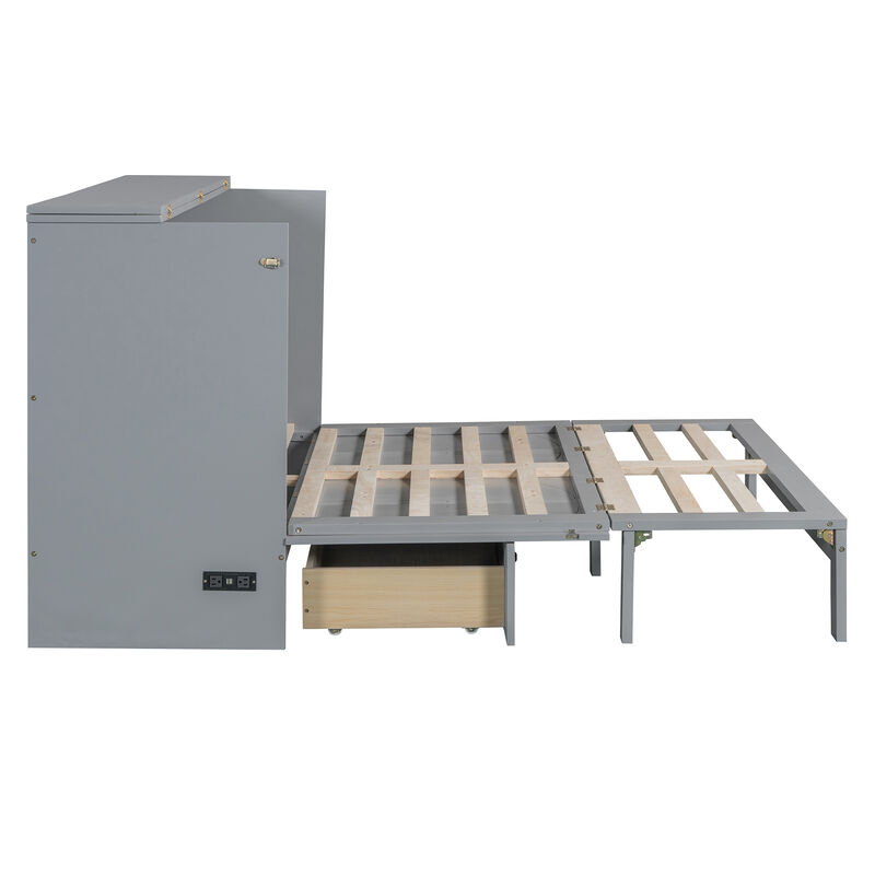 Whisen Modern Design Full Size Murphy Bed, Folded into a Cabinet with Large Drawers