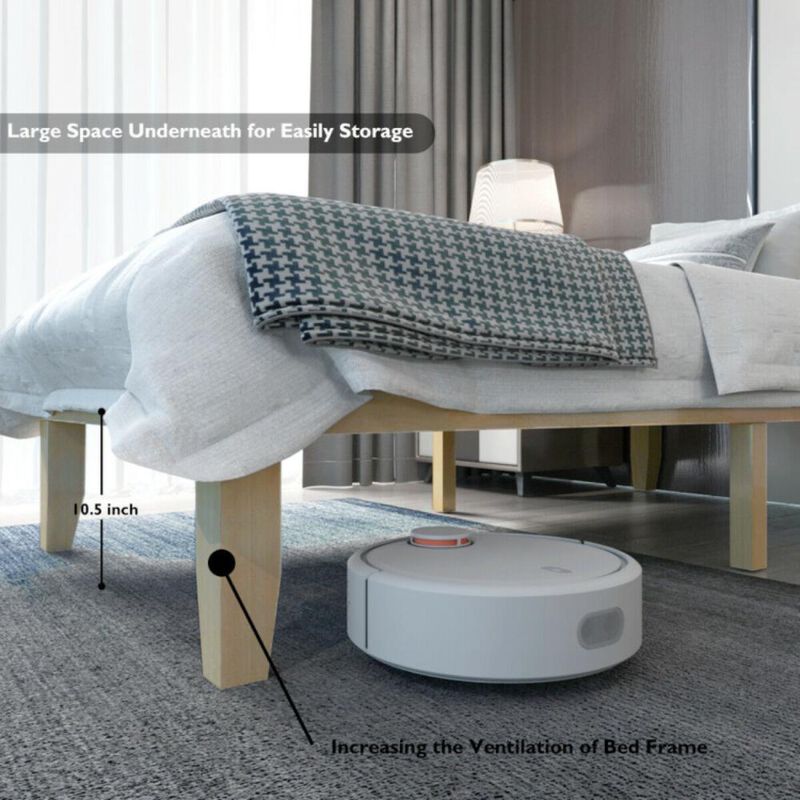 Hivvago Twin Size Rubber Wood Platform Bed Frame with Wood Slat Support