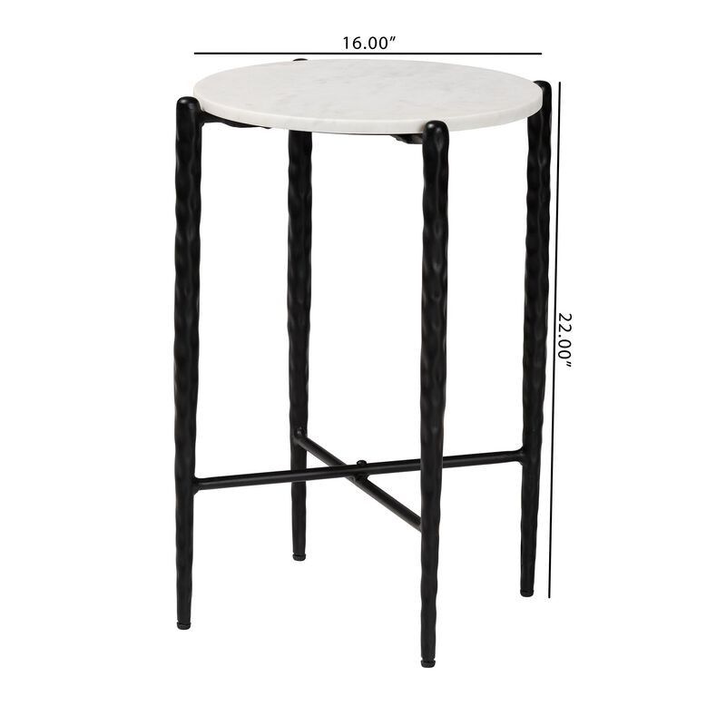 Baxton Studio Caledon Marble Side Table - Modern Rustic Accent Table with Hand-Forged Metal Frame for Living Room or Seating Areas, Round image number 6